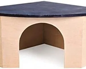 Croci Wood Corner House Blue Rood Casa de Madera para Hámsteres, Mascotas Pequeñas, Cobayas, Forma de Esquina, Techo Azul, 29 x 13 x 21 cm