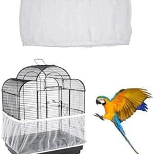 LICHUANUK Cubierta Universal para Jaula de Pájaros, Falda de Malla para Jaula para Loros, Cubierta de Jaula de Pájaros Colector de Plumas Semillas Red Nylon de Jaula Pájaros Protector (Blanco)