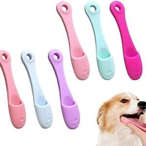 PLABBDPL Paquete de 6 cepillos de Dientes para Perros Silicona Mango Largo Curvo Cuidado de los Dientes Fácil Limpieza de Dientes para Perros Gatos Cachorros