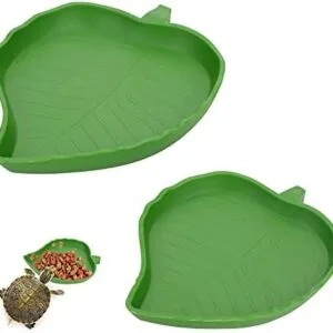 Molain 2 piezas hoja reptil comida agua tazón reptil tortuga alimento tazón plano beber agua tazón para lagartos, hámsters, serpientes 2 tamaños