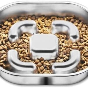 HAPPY HACHI Comedero para Perro Mascotas de Acero Inoxidable, Cuenco de alimentación Lenta para Cachorros 3 Tazas Comedero Perro Antivoracidad para Mascotas Medianas y Grandes Alivia La Digestión