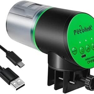 Petbank Alimentador Automático de Peces - Alimentador de Peces Recargable con Temporizador y Cable de Carga USB, 200ML Dispensador de Comida para Acuarios o Peceras,Verde
