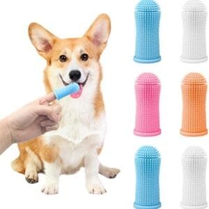 Avesteir Cepillo Dientes Perro 6 Paquetes 4 color, Cepillos de Dientes para Perros de Silicona Dedos con Cobertura Completa de 360 °, Cepillo Dental Perro para el Cuidado Dental de Mascotas Pequeñas