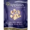 Applaws 100% Natural Comida Húmeda en Bolsitas, Pollo con Arroz Salvaje en Caldo para Gatos Adultos - 12 x 70g Bolsitas