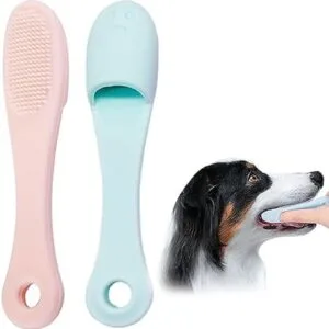 2pcs cepillo dientes perro,limpiar dientes perro,cepillo dientes gato,para limpieza de dientes de mascotas de para perros,gatos,cuidado dental,cepillo de dientes de silicona(azul+rosa)
