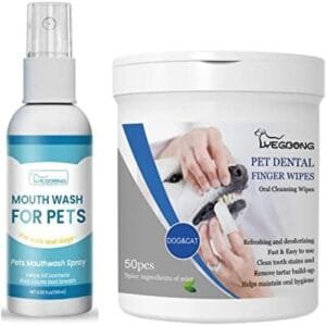 Kit Dental con Almohadillas de Limpieza y Spray Refrescante para Higiene Bucal en Perros y Gatos - Almohadillas para Dientes, Dentífrico en Spray para el Mal Olor Boca Perro, Sin Cepillado