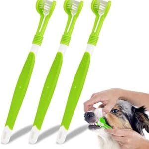 Kito Lee Cepillo de Dientes para Perros, Cepillo de Dientes para Perro de Cabeza Triple, Adición de Mal Aliento Tartar Dientes Cuidado de Perro Gato Limpieza Boca (3 Piezas)