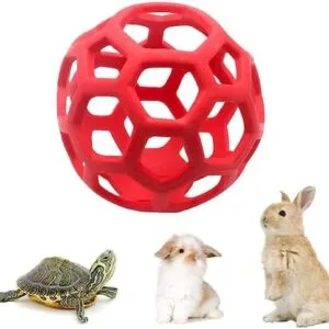 Bola de Alimentación para Tortuga Conejo Animales Pequeños Bola de Alimentación de Heno Frutas Verduras para Tortuga Comedero Juguete de Forrajeo para Animales Pequeños (Rojo)