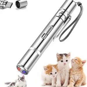 FunurHoome Juguetes para Gatos LED Juguetes interactivos para Gatos,USB Recargable 4 en1 Multimode 5 Patrone Herramienta de Entrenamiento para Gato Perro Cazador