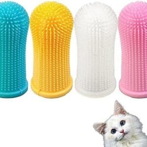 TSUWNO Kit de Cepillos Dentales para Mascotas, 4 Piezas de Silicona Reutilizables en 4 Colores, con Cajas de Almacenamiento. Cuidado Dental para Perros, Gatos y Cachorros.