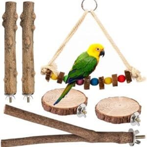6 Piezas Perchas para Pájaros, Perchas para Periquitos de Madera Natural Juguetes Loros Accesorio para Jaula de Pájaros, Juguetes para Agapornis Canarios Cacatúas
