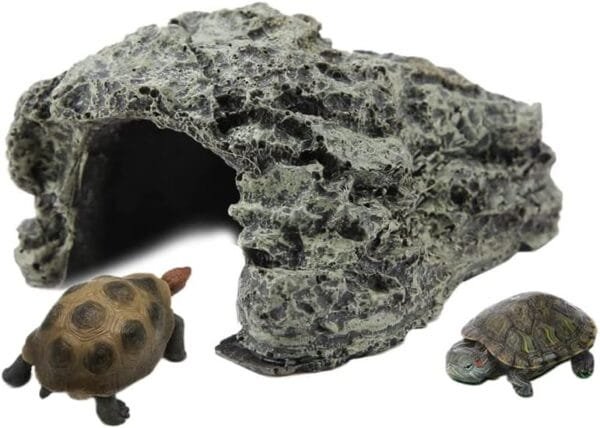 Cueva de escondite de peces, acuarios de cuevas de tortugas, plataforma de resina de alta simulación de tortuga de arrastre reptil ocultar casa hábitat refugio decoración adorno para acuario(S)
