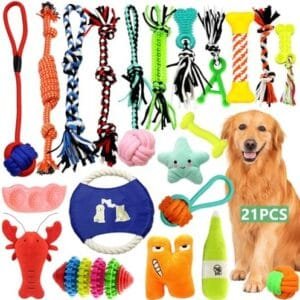 YUTUY Juguetes para Perros,21 Piezas Juguete para Morder para Perro,Durable Masticable Cuerda,Juguetes Interactivos para Limpiar los Dientes Adecuado,Cuerda Juguete,para Perros Pequeño y Mediano