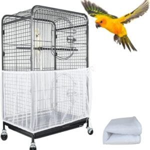 ASOCEA Jaula para pájaros Extragrande, Protector de Semillas Cubierta Universal de Malla de Nailon para Loros periquitos guacamayos africanos agapornis Gris (no Incluye Jaula para pájaros)