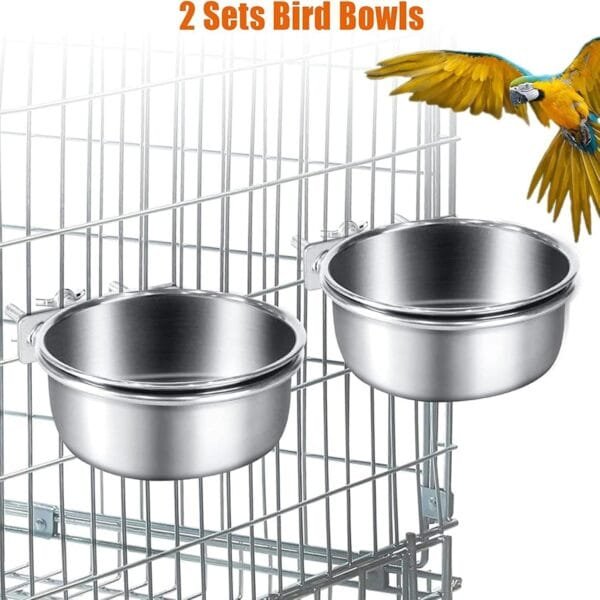 YENVWG Comedero para pájaros con abrazadera, plato de alimentación para pájaros, de acero inoxidable, comedero para loros, cuencos de comida atornillados - Image 6