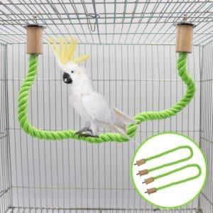 Dnoifne Paquete de 2 columpios de cuerda de cáñamo para pájaros, accesorios de poste de soporte para jaula de pájaros, perca de escalada de pie para loro, periquito, periquitos y tortolitos