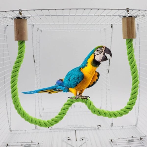 Dnoifne Paquete de 2 columpios de cuerda de cáñamo para pájaros, accesorios de poste de soporte para jaula de pájaros, perca de escalada de pie para loro, periquito, periquitos y tortolitos - Image 5