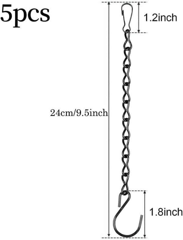 JOCXZI Juego de 5 Cadenas de Acero Inoxidable con Ganchos en S y mosquetón- reemplazables, Ganchos de Rosca para Colgar pajareras y Comida para pájaros Silvestres, Caja Nido para pájaros - Image 2