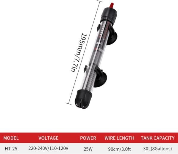 Ailgely Calentador Acuario Sumergible 25W, Mini Varilla de Calentamiento del Acuario con Termostato y 2 ventosas, Calentador de acuarios para Tanques de Peces y acuarios (30 L) - Image 7