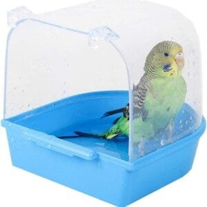 Baño de Loros, 13 * 13 * 13.5cm Baño de Pájaros, Accesorios para Jaulas de Pájaros, para Gatos, Pinzones, Periquitos, Hongos Blancos, Alondras y Pájaros Pequeños (Azul)