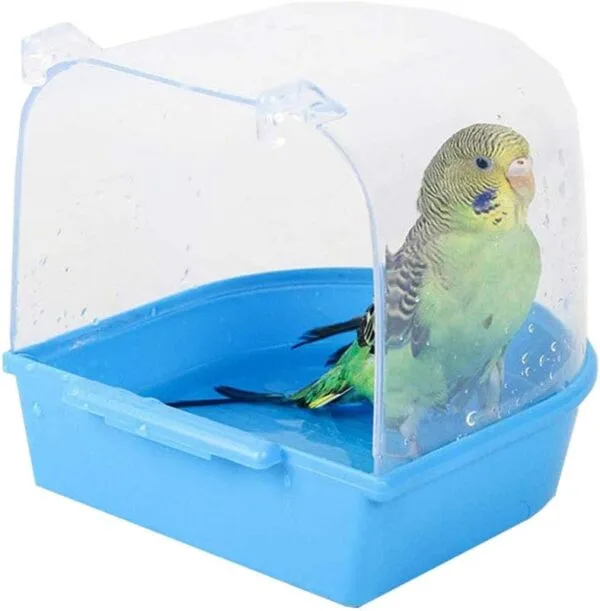 Baño de Loros, 13 * 13 * 13.5cm Baño de Pájaros, Accesorios para Jaulas de Pájaros, para Gatos, Pinzones, Periquitos, Hongos Blancos, Alondras y Pájaros Pequeños (Azul)