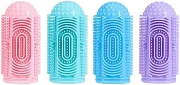 4pcs 360° Silicone Pet Finger Dog Toothbrush, Cepillo de Dientes con Dedo para Perros y Gatos con Estuche para el Cuidado Dental de Perros y Gatos, Set de 4 Cepillos de Dientes con Dedo de Silicona