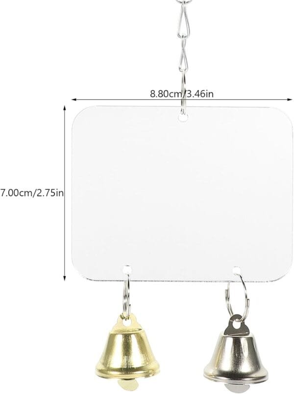 PATKAW Pájaro espejo accesorio para pájaros, accesorios para jaulas de pájaros, espejo periquito para jaula, espejo de pájaro, con campana, jaula de pájaros, espejo para periquitos, juguetes, loros, - Image 3