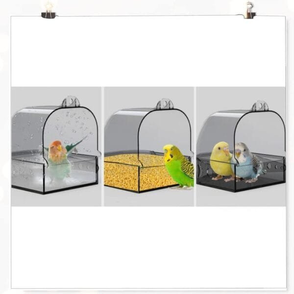 Bañera para pájaros, loros, bañera, comedero colgante, jaula para pájaros, bañera, caja de baño, accesorio para jaulas de pájaros para pequeños pájaros, pinzones, periquitos – 15,5 x 13 x 15,3 cm - Image 8