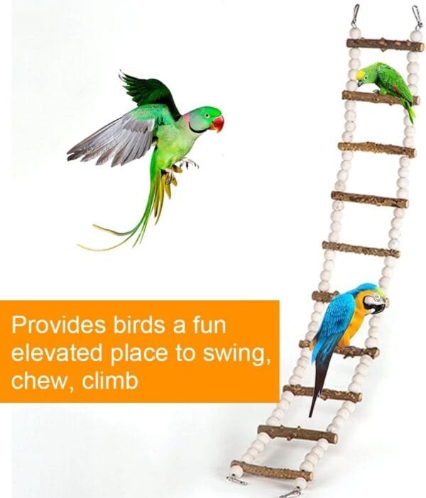 PHIEZC Juguetes para pájaros, escaleras de Madera, Juguetes para periquitos, Accesorios para jaulas para periquitos, cacatúas, cacatúas (Escalera de 10 Secciones, 64 cm) - Image 4