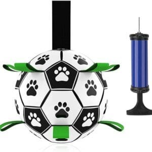 Pelota Juguete Perro, Fútbol Interactivo Para Perros Con Lengüetas De Agarre, 15 cm Balón de fútbol para Pequeños y Medianos Perros Con Bomba y Aguja Para Entrenamiento y Ejercicio en Exteriores