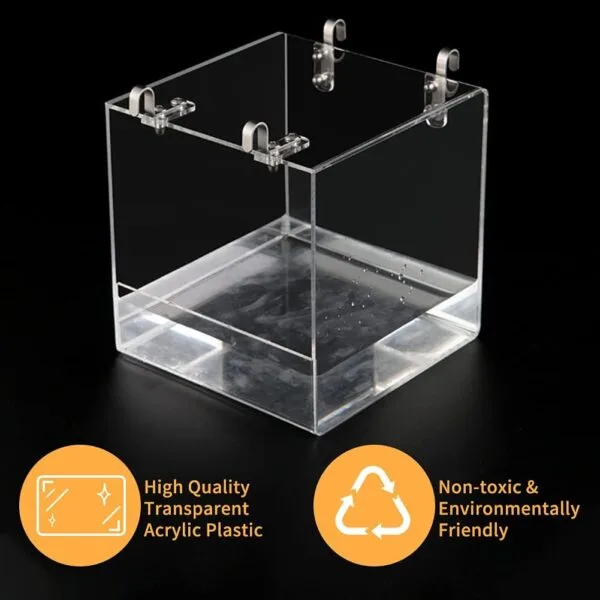Aceshop Bañera para Pájaros Cuenco de Baño Acrílico Transparente Caja de Baño para Casa de Baño Accesorio de Jaula para Pájaros con Ganchos para Pájaros Pequeños, Pinzón, Canario 12.8 * 11.3 * 13 cm - Image 2