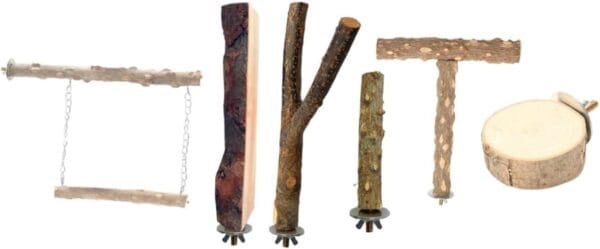 SEWOART Jaula para pájaros de madera, juguete para masticar para loros, columpio de pájaros, perchas para jaulas de pájaros, accesorios para juguetes, soporte para pájaros, perca tosu