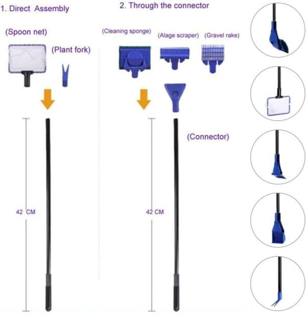 Geoyien Limpiafondos Acuario, Limpieza Acuario, Sifonador Acuario, Kit de Limpieza de Acuarios y Peceras, Sifón y 5 Herramientas de Limpieza, Fácil de Desmontar, para Cambios de Agua y Limpieza - Image 2