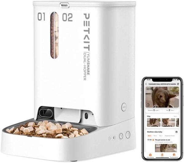 PETKIT Comedero Gato Automatico con Cámara, Doble Tolva 5L Dispensador Comida Gatos/Perros, 1080P HD, Función AI, Audio Bidireccional, 2.4G WiFi, App Control, Cuenco de Acero Inoxidable