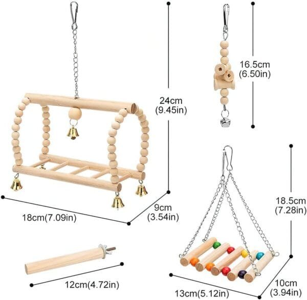 Juguetes Agapornis, 8pcs Agapornis Accesorios, Accesorios para Jaulas De Pájaros para Cacatúas, Pájaros, Masticar, Madera Natural, Hamaca, Campana, Jaula De Pájaros - Image 2