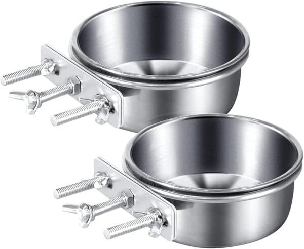 Tazas de comida para pájaros, cuenco extraíble de acero inoxidable para loros, cuencos de comida para loros, cuenco de comedero para pájaros con abrazadera, tazas de plato de alimentación para pájaros