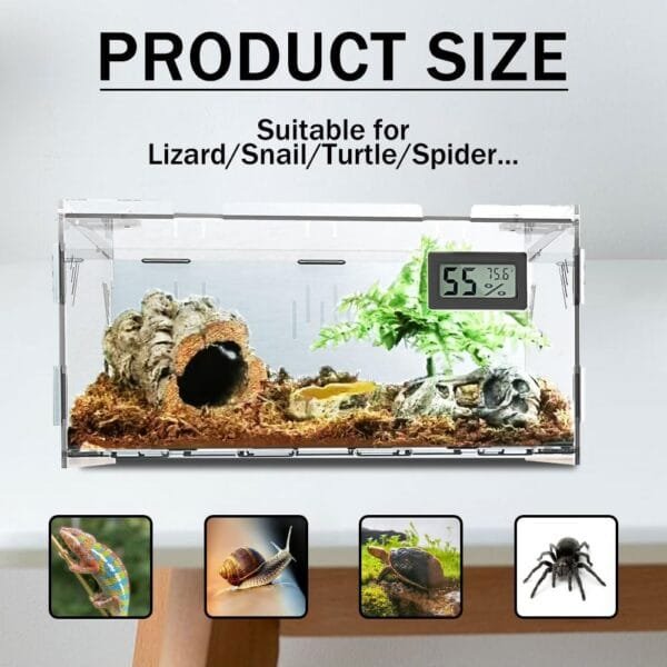 Oiakz Terrarios para reptiles, con higrómetro de temperatura, caja de cría de reptiles acrílicos de tamaño grande, tanque de jaula de terrario para pequeños reptiles insectos oficina en casa, 15.7 x - Image 4