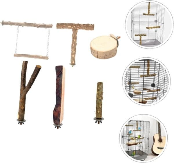 SEWOART Jaula para pájaros de madera, juguete para masticar para loros, columpio de pájaros, perchas para jaulas de pájaros, accesorios para juguetes, soporte para pájaros, perca tosu - Image 4