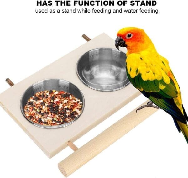 Gancon - Cuenco de alimentación para Loro, Cuenco de alimentación para pájaros de Acero Inoxidable, comedero de Agua para Loro, Accesorio de Jaula con Soporte, para pájaros de compañía (Doble Cuenco) - Image 2