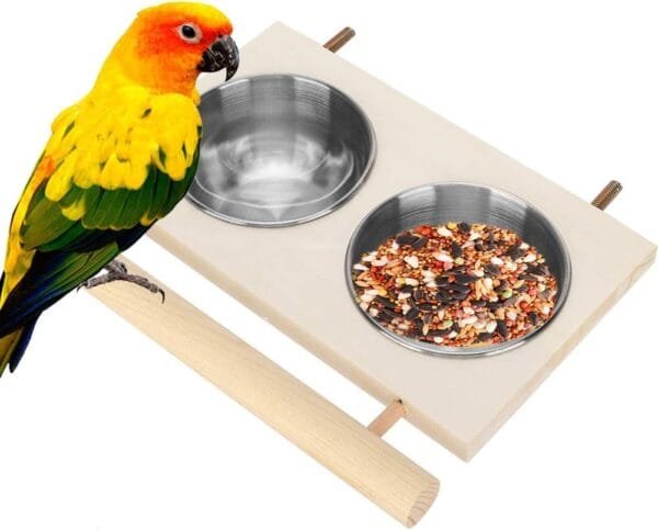 Tazón de Alimentación de Aves de Acero Inoxidable para Jaula Accesorio de Jaula de Alimentador de Agua para Loros con Soporte para Aves como Periquitos Conure Cacatúas Pinzones