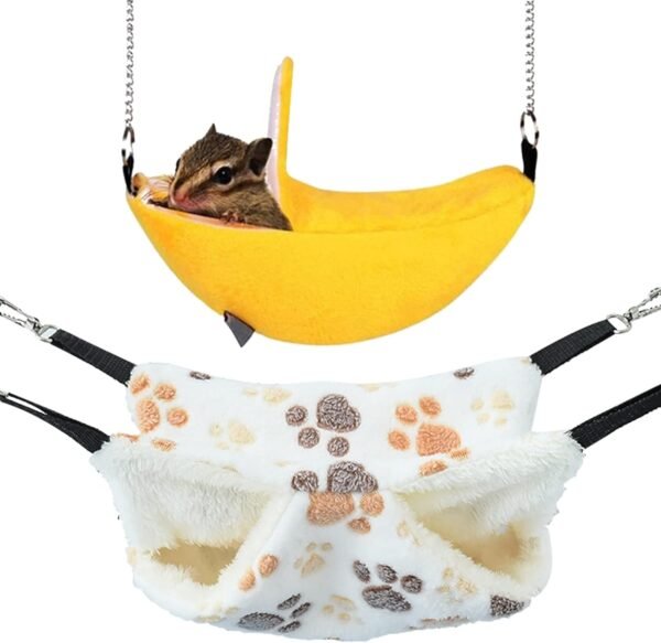 BDSHUNBF 2PCS Hamster Hamaca, Cama Colgante de hámster de 2 Capas, Banana Hamaca para Animales Pequeños, Invierno para Mascotas, Jaula Escondite Suave para Hámsteres Hurones Rata Erizo Chinchillas