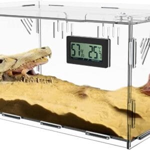 Oiakz Terrarios para reptiles, con higrómetro de temperatura, caja de cría de reptiles acrílicos de tamaño grande, tanque de jaula de terrario para pequeños reptiles insectos oficina en casa, 15.7 x