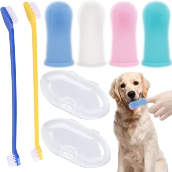 BDSHUNBF 6 Piezas Cepillo de Dientes para Perros, con Caja de Almacenamiento, Cepillos de Dientes para Limpieza de Dientes de Mascotas, Cepillo de Dientes de Silicona para Perros Gatos Cuidado Dental
