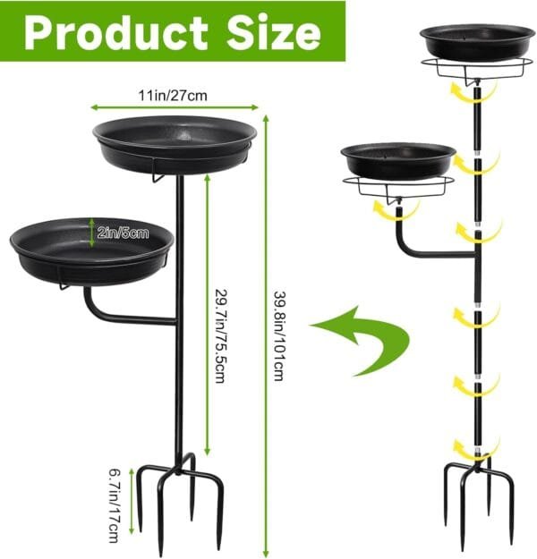 Giyiprpi Baño para pájaros Baño para pájaros Tazón de Comida Punto de Agua Baño para pájaros de pie Jardín para pájaros Silvestres Bebedero de Agua para pájaros Jardín Independiente Comedero para páj - Image 2