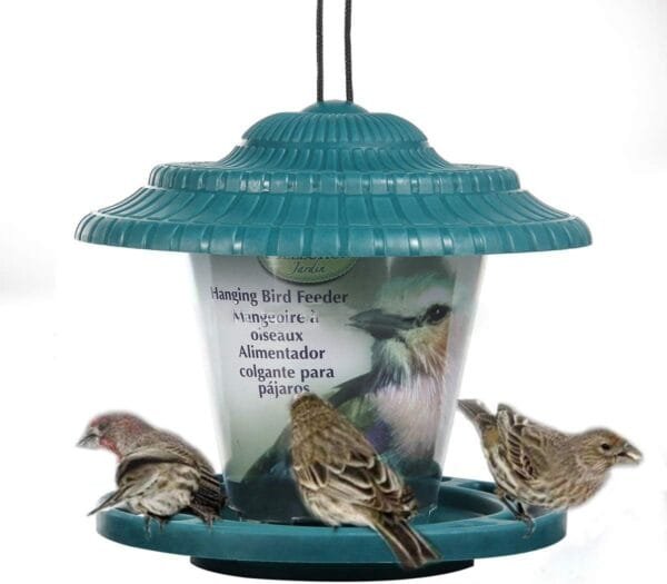 SOONHUA Comedero para Pájaros de Plástico para Colgar Contenedor de Comida para Pájaros con Techo para Patio de Jardín Al Aire Libre