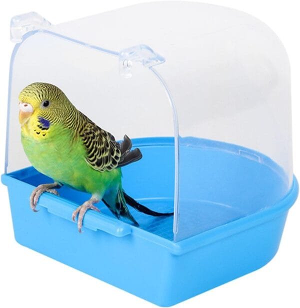 Baño de Loros, 13 * 13 * 13.5cm Baño de Pájaros, Accesorios para Jaulas de Pájaros, para Gatos, Pinzones, Periquitos, Hongos Blancos, Alondras y Pájaros Pequeños (Azul) - Image 2
