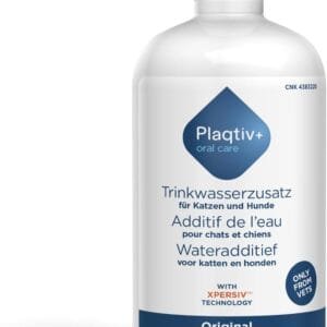 Plaqtiv+ Aditivo para agua potable, botella de 500 ml, producto de cuidado para perros y gatos, para apoyar el cuidado dental y la higiene bucal, puede inhibir la formación de sarro
