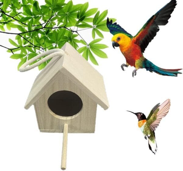 Casa de Pájaros de Madera, Casa de Nidos de Pájaros de Madera, Jaula para Pájaros de Madera Accesorios para Pájaros, Nido de Madera para Pájaros, para Periquitos, Loros, Periquitos y Periquito