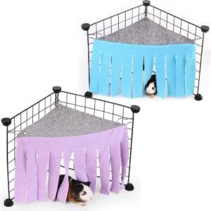 Sarini 2 hamacas de tienda de campaña para hámster, escondite de animales pequeños, refugio de esquina, hamaca oculta para mascotas, accesorios para hámster, chinchilla, erizo, conejo (morado + azul)