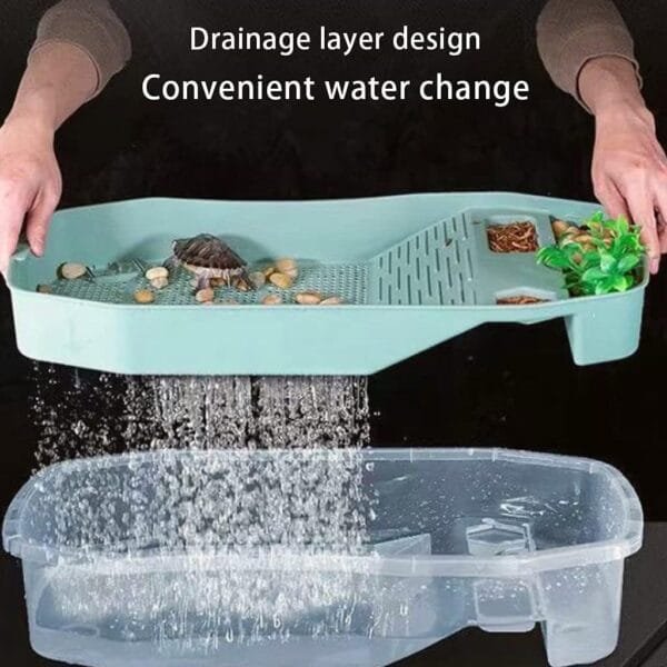 HINAYOSAN Casa de hábitat de tortugas con piscina para reptiles desmontable, 2 capas, fácil de - Image 6